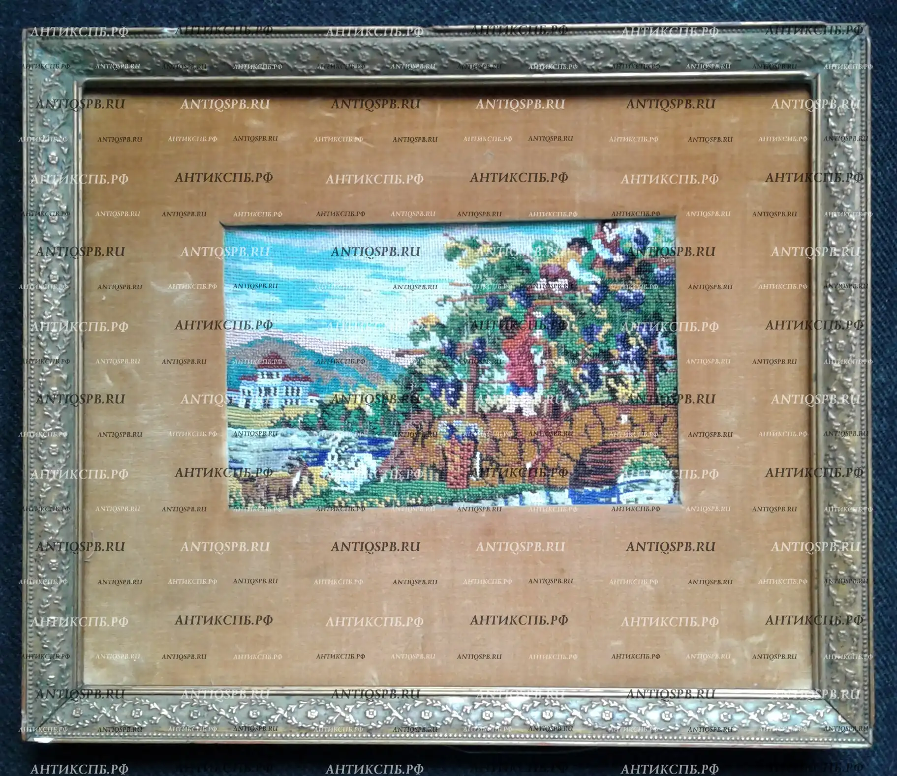 Картина старинная "Виноградник". Бисер. Европа. ХIХ век. №21889